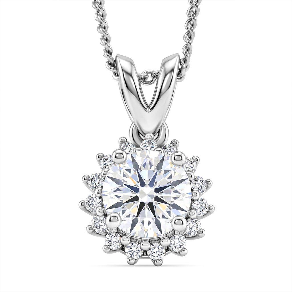 D'Joy - GRA Certified (D-VVS1) Moissanite Double Halo Hearts & Arrows Cut Pendant with Chain (Size 18) in Rhodium Overlay Sterling Silver 1.20 Ct._4459289