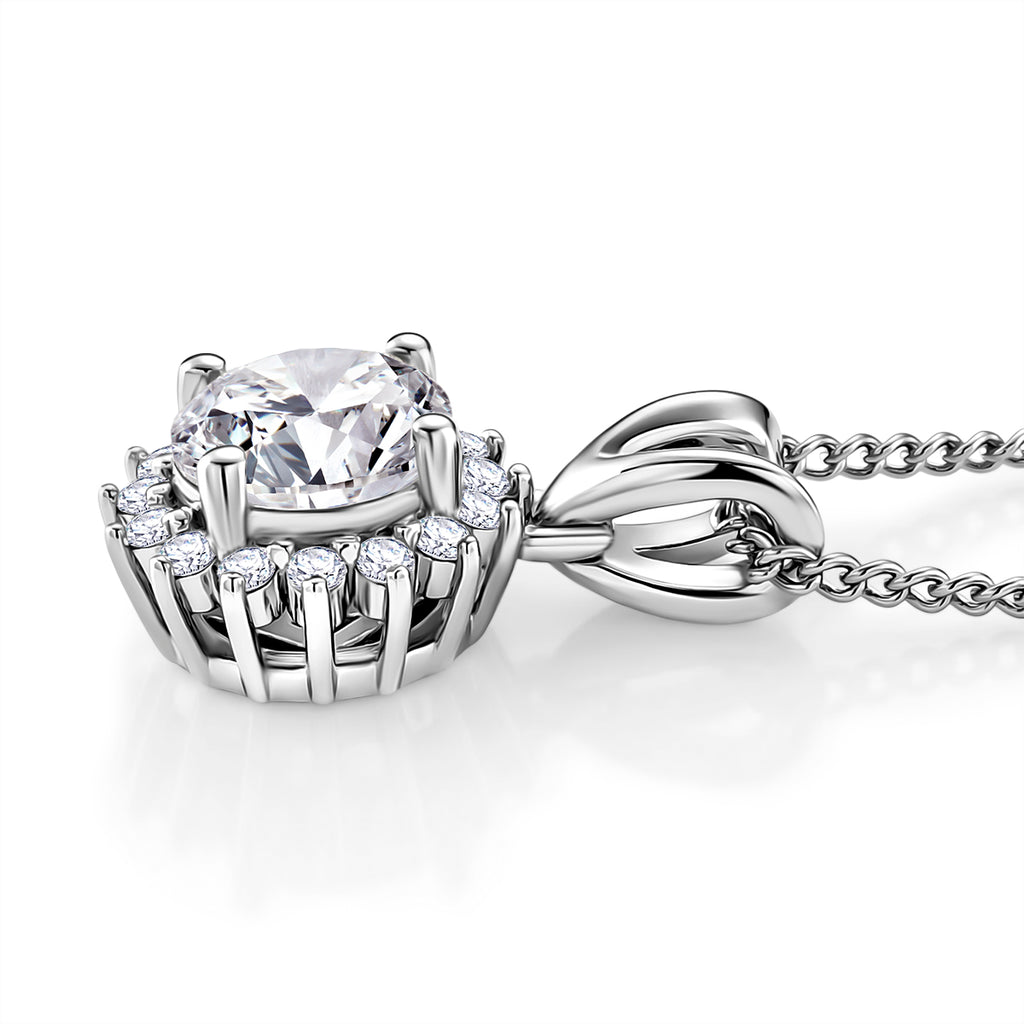 D'Joy - GRA Certified (D-VVS1) Moissanite Double Halo Hearts & Arrows Cut Pendant with Chain (Size 18) in Rhodium Overlay Sterling Silver 1.20 Ct._4459289_3
