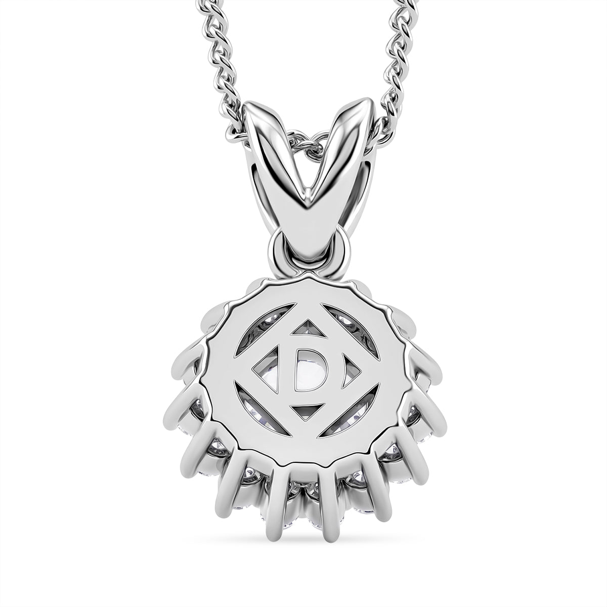D'Joy - GRA Certified (D-VVS1) Moissanite Double Halo Hearts &amp; Arrows Cut Pendant with Chain (Size 18) in Rhodium Overlay Sterling Silver 1.20 Ct. V32533007 5