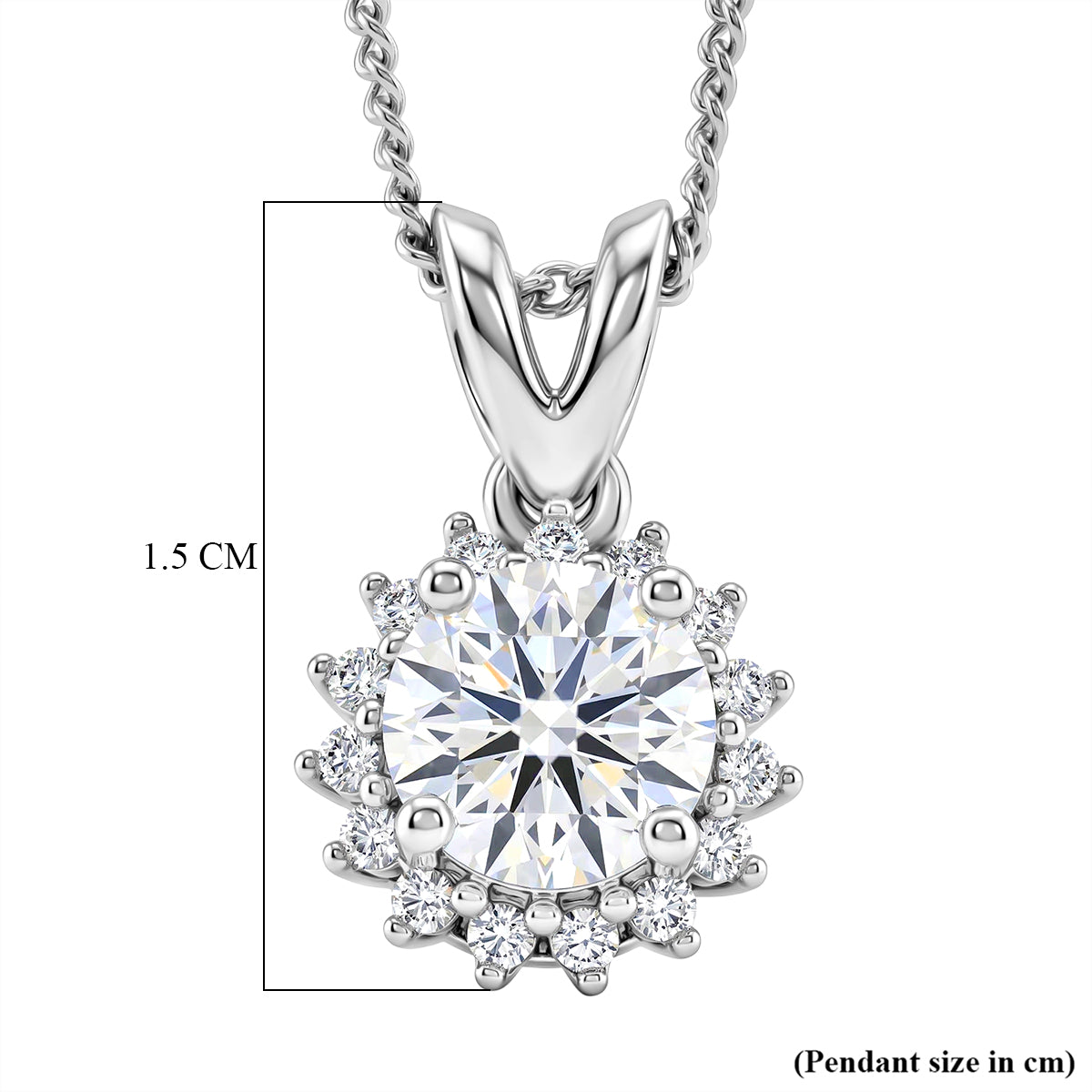 D'Joy - GRA Certified (D-VVS1) Moissanite Double Halo Hearts &amp; Arrows Cut Pendant with Chain (Size 18) in Rhodium Overlay Sterling Silver 1.20 Ct. V32533007 7