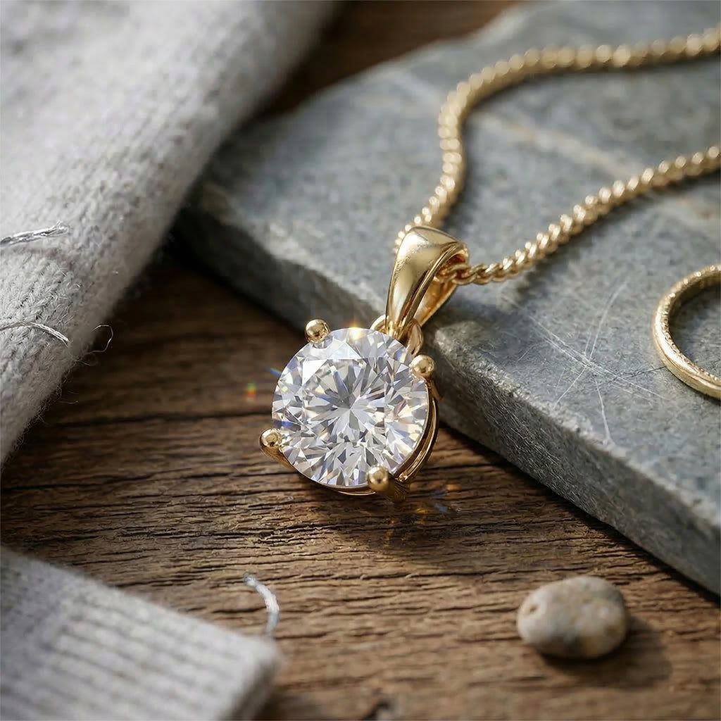 Moissanite Solitaire Pendant with Chain (Size 18) in Yellow Gold Plated Sterling Silver 1.00 Ct._4459292_2