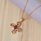 D'Joy Rhodolite Garnet & White Zircon Pendant with Chain (Size 20)  in Yellow Gold Plated Sterling Silver 1.55 Ct._4459608_1