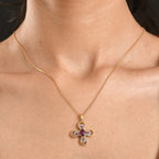 D'Joy Rhodolite Garnet & White Zircon Pendant with Chain (Size 20)  in Yellow Gold Plated Sterling Silver 1.55 Ct._4459608_2