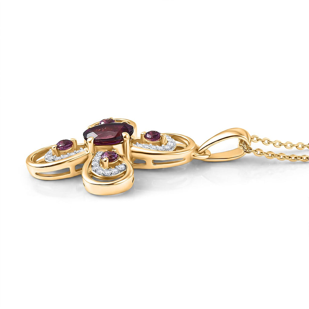 D'Joy Rhodolite Garnet & White Zircon Pendant with Chain (Size 20)  in Yellow Gold Plated Sterling Silver 1.55 Ct._4459608_3