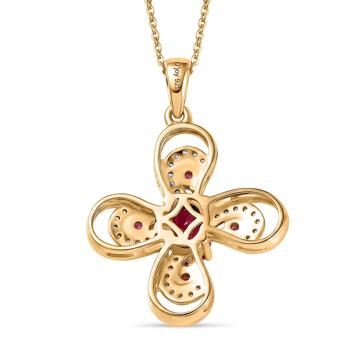 D'Joy Rhodolite Garnet &amp; White Zircon Pendant with Chain (Size 20)  in Yellow Gold Plated Sterling Silver 1.55 Ct. V32605323 5