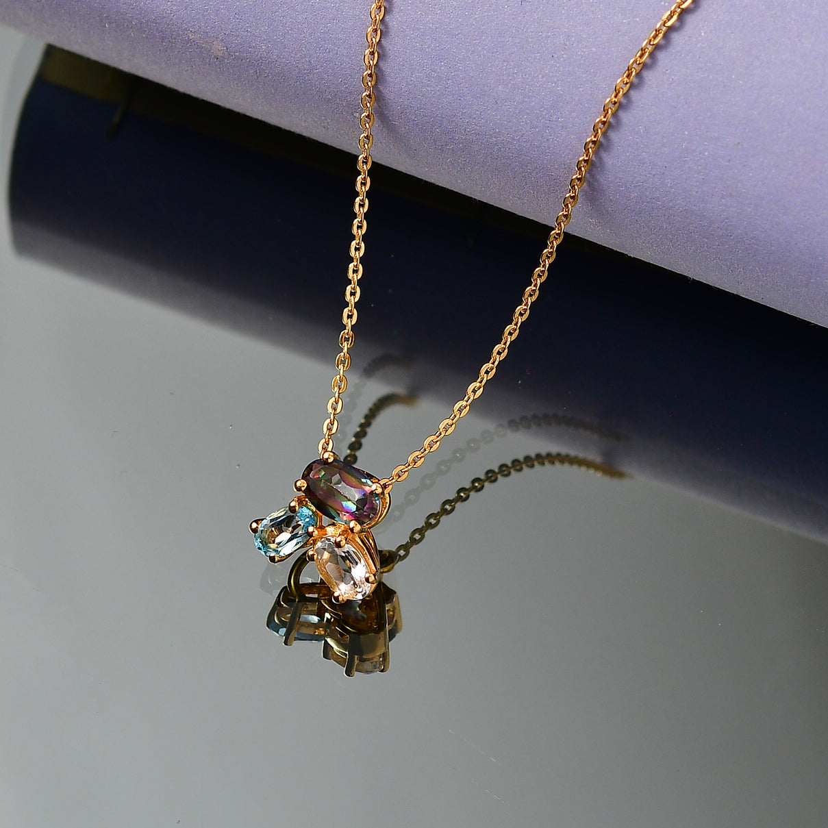 D'Joy Mystic Topaz, White Topaz &amp; Skyblue Topaz Trilogy Pendant with Chain (Size 20) in Yellow Gold Plated Sterling Silver 1.06 Ct. 4459957 2