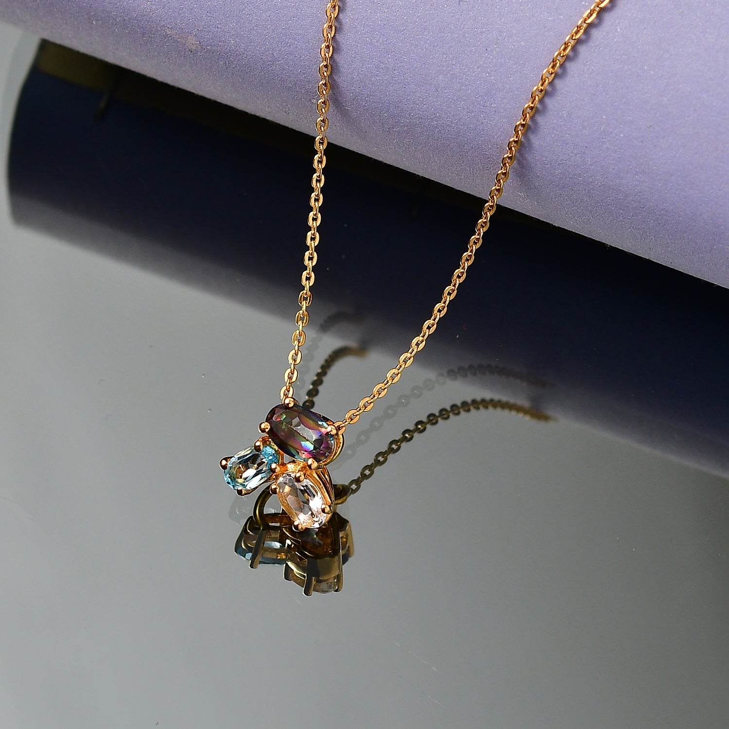 D'Joy Mystic Topaz, White Topaz &amp; Skyblue Topaz Trilogy Pendant with Chain (Size 20) in Yellow Gold Plated Sterling Silver 1.06 Ct. 4459957 2