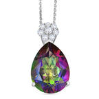 D'Joy Mystic Topaz & White Zircon Pear Cut Solitaire Pendant with Chain (Size 20) in Rhodium Overlay Sterling Silver 7.90 Ct._4459964