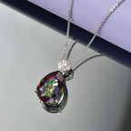 D'Joy Mystic Topaz & White Zircon Pear Cut Solitaire Pendant with Chain (Size 20) in Rhodium Overlay Sterling Silver 7.90 Ct._4459964_2