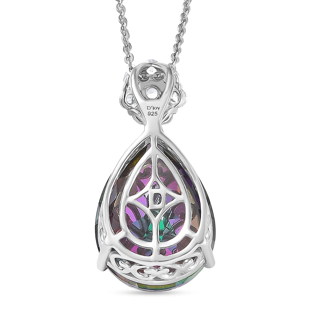 D'Joy Mystic Topaz & White Zircon Pear Cut Solitaire Pendant with Chain (Size 20) in Rhodium Overlay Sterling Silver 7.90 Ct._4459964_4