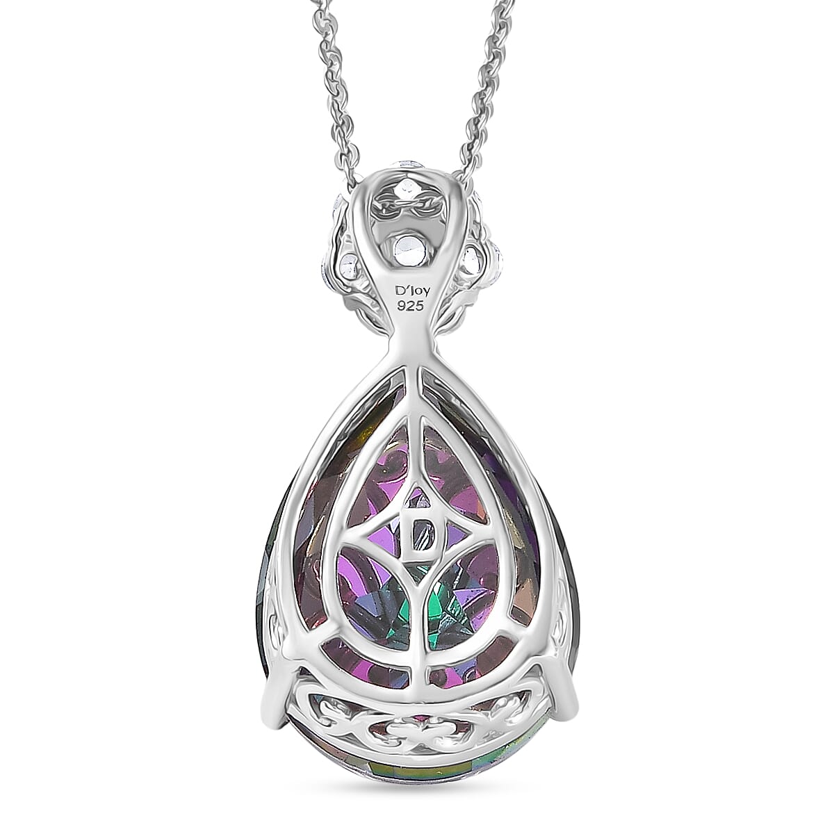 D'Joy Mystic Topaz, White Zircon Pear Cut Solitaire Pendant with Chain (Size 20) in Rhodium Overlay Sterling Silver 7.90 Ct. 4459964 5