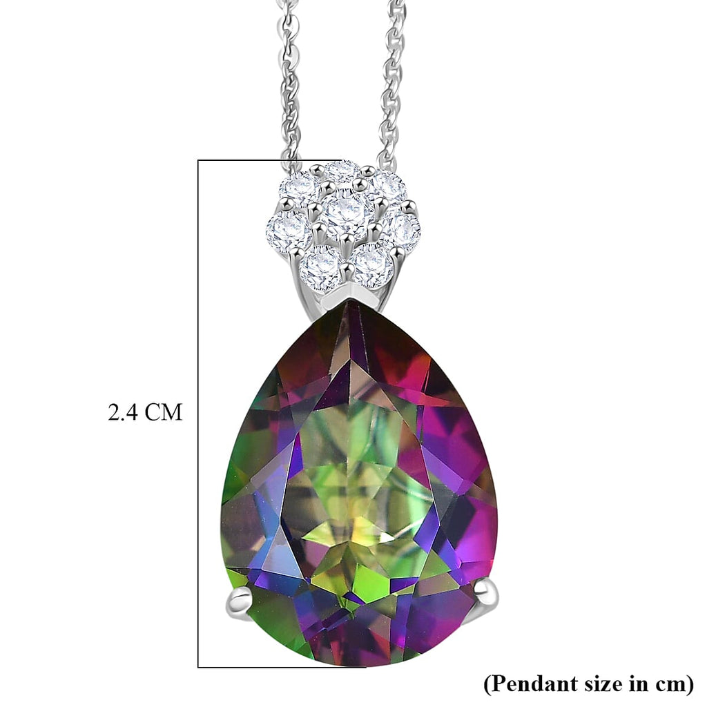 D'Joy Mystic Topaz & White Zircon Pear Cut Solitaire Pendant with Chain (Size 20) in Rhodium Overlay Sterling Silver 7.90 Ct._4459964_5