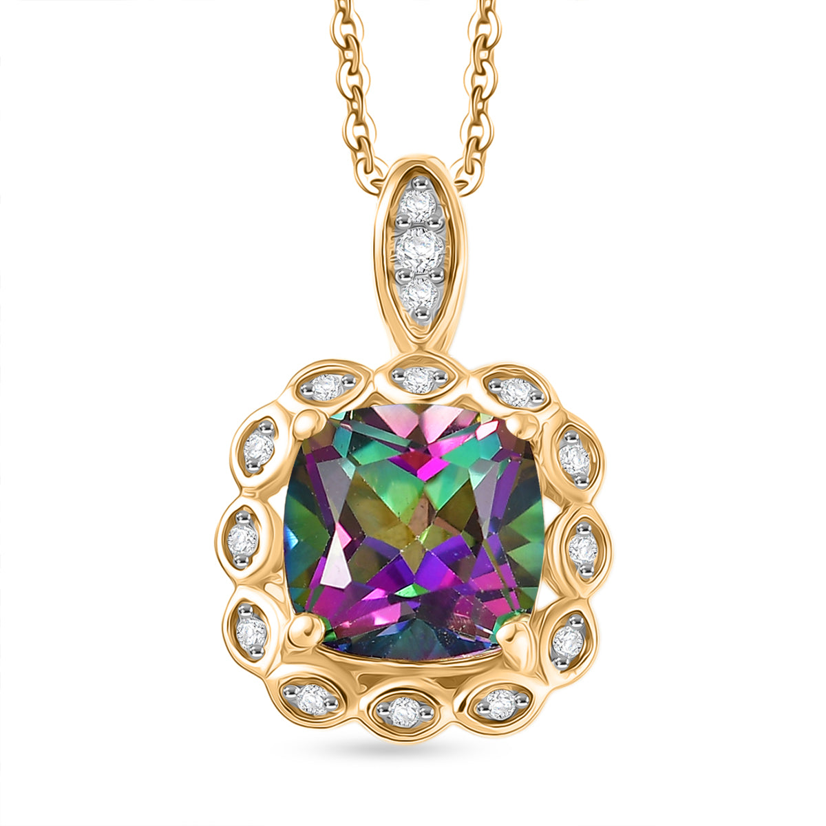D'Joy Mystic Topaz &amp; White Zircon Pendant with Chain (Size 20) in Yellow Gold Plated Sterling Silver 2.88 Ct. 4459976 0