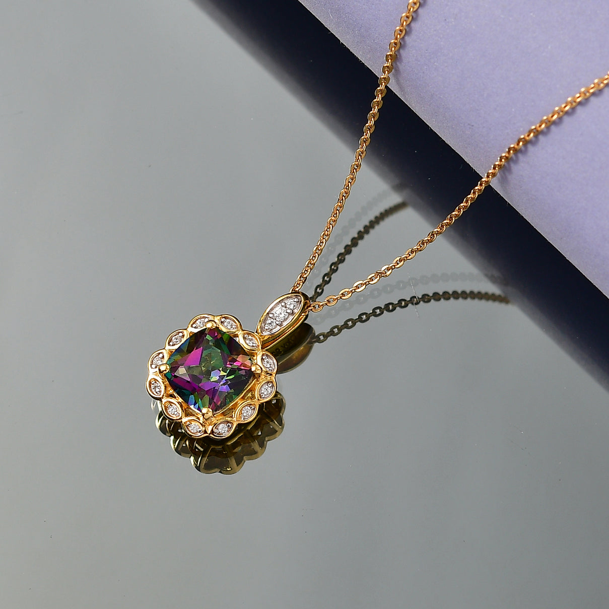 D'Joy Mystic Topaz &amp; White Zircon Pendant with Chain (Size 20) in Yellow Gold Plated Sterling Silver 2.88 Ct. 4459976 1