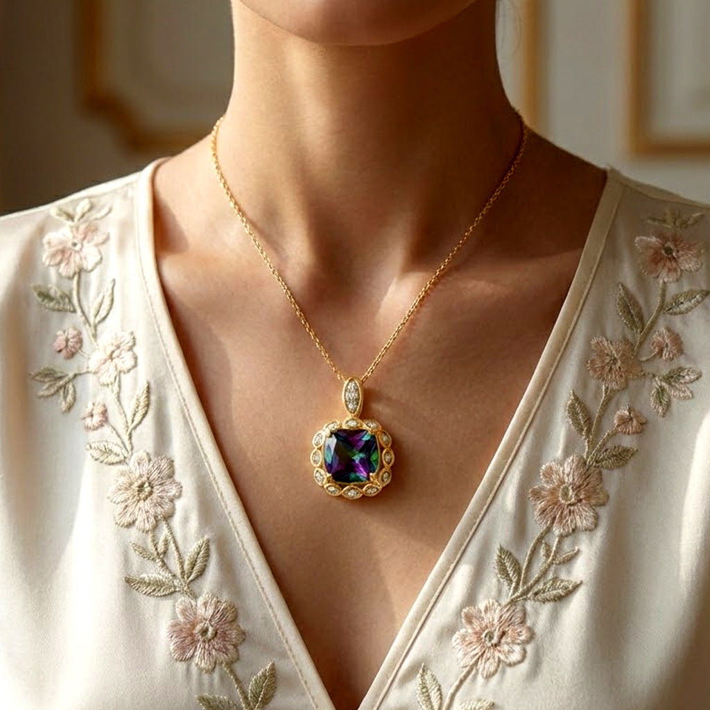 D'Joy Mystic Topaz &amp; White Zircon Pendant with Chain (Size 20) in Yellow Gold Plated Sterling Silver 2.88 Ct. 4459976 2