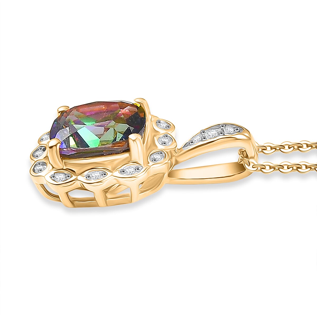 D'Joy Mystic Topaz &amp; White Zircon Pendant with Chain (Size 20) in Yellow Gold Plated Sterling Silver 2.88 Ct. 4459976 4