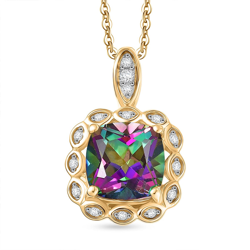 D'Joy Mystic Topaz & White Zircon Pendant with Chain (Size 20) in Yellow Gold Plated Sterling Silver 2.88 Ct._4459976