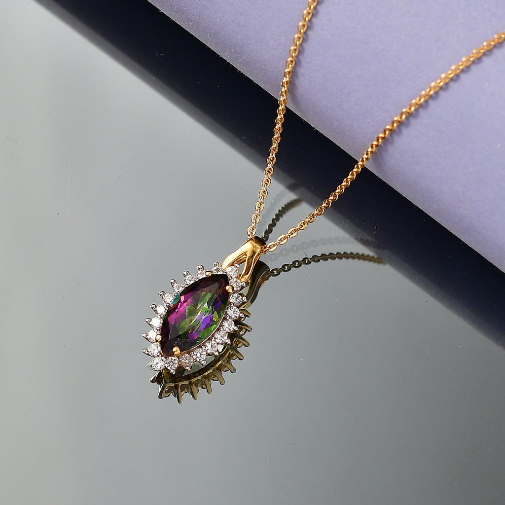 D'Joy Mystic Topaz & White Zircon Pendant with Chain (Size 20) in Yellow Gold Plated Sterling Silver 2.45 Ct._4459978_2