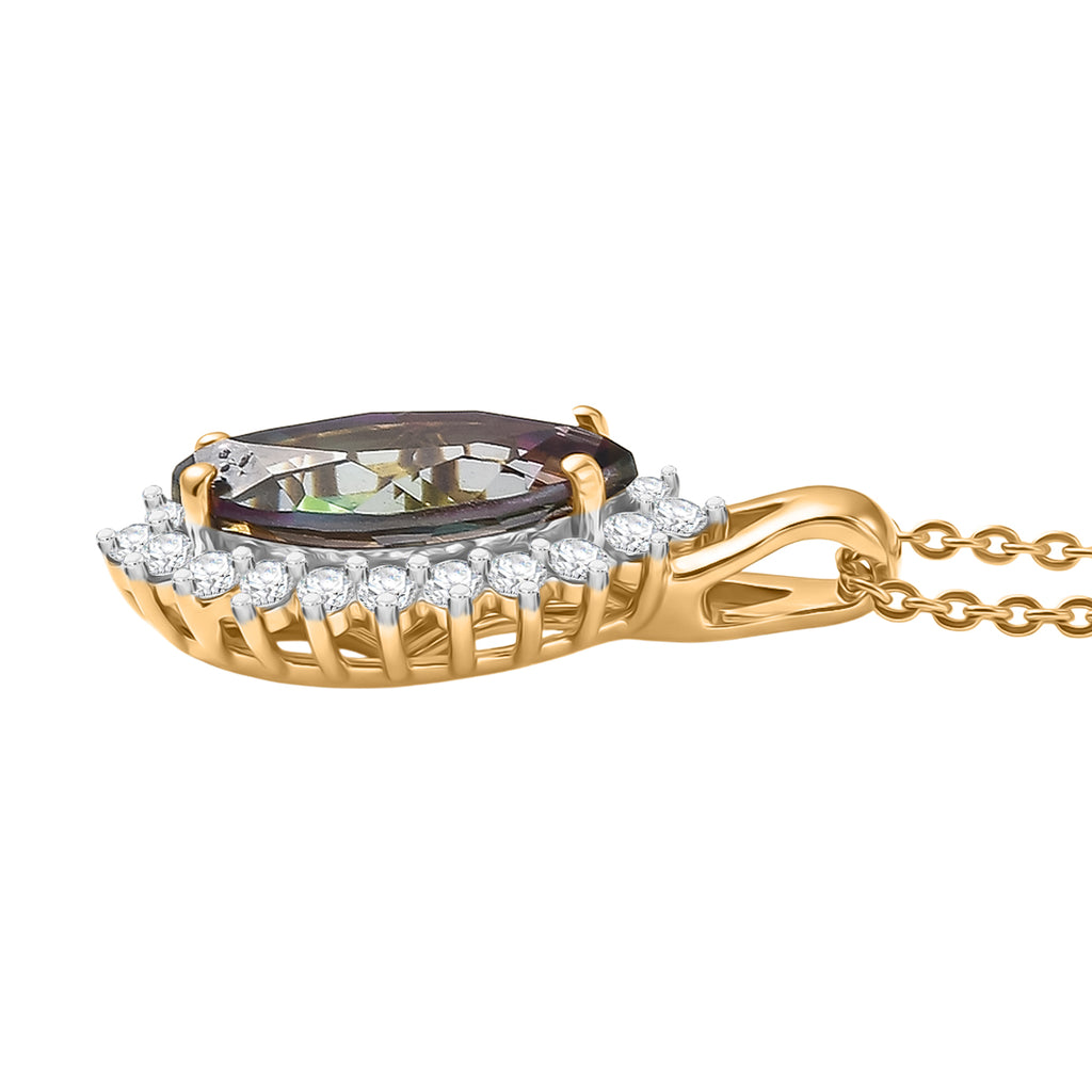 D'Joy Mystic Topaz & White Zircon Pendant with Chain (Size 20) in Yellow Gold Plated Sterling Silver 2.45 Ct._4459978_3