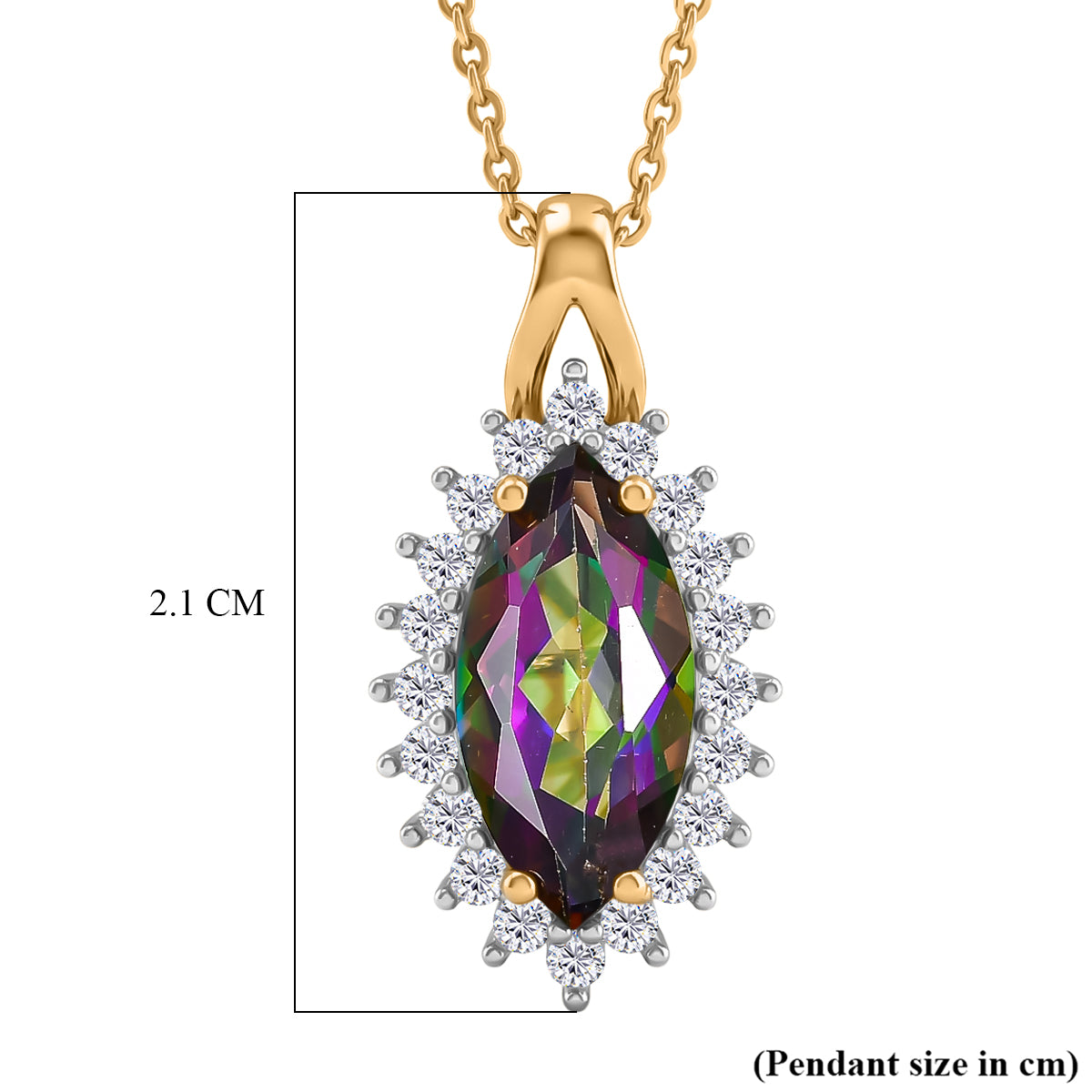 D'Joy Mystic Topaz, White Zircon Halo Pendant with Chain (Size 20) in Yellow Gold Plated Sterling Silver 2.45 Ct. V32528769 7