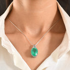 D'Joy Emeraldine Triplet Quartz & White Zircon Drop Pendant with Chain (Size 20) in Rhodium Overlay Sterling Silver 19.85 Ct._4460007_1