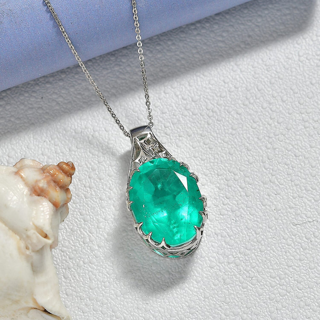 D'Joy Emeraldine Triplet Quartz & White Zircon Drop Pendant with Chain (Size 20) in Rhodium Overlay Sterling Silver 19.85 Ct._4460007_2