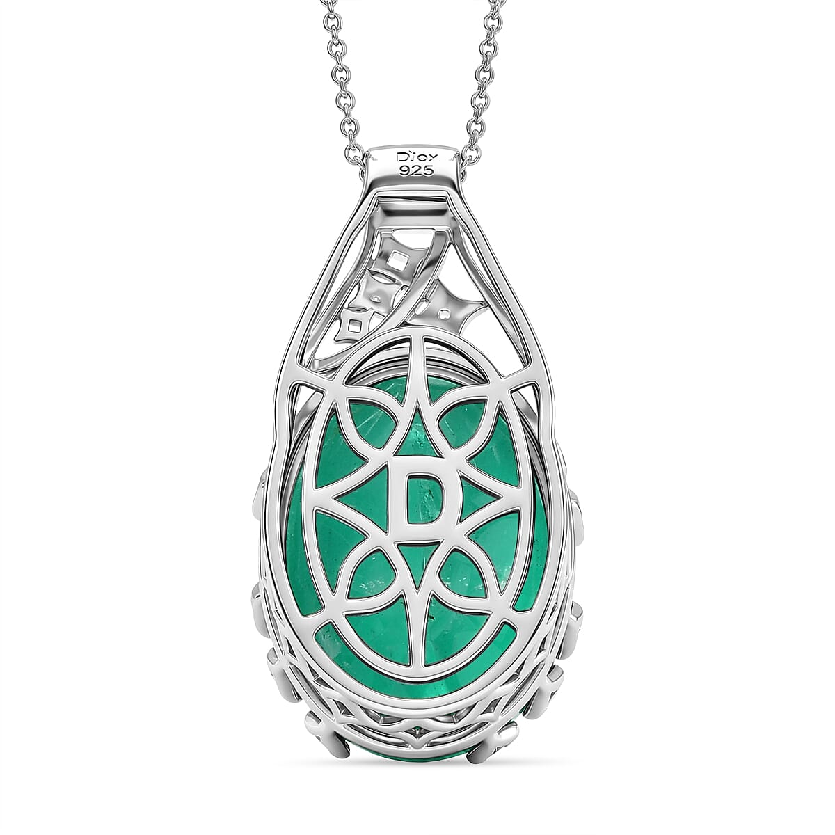 D'Joy Emeraldine Triplet Quartz &amp; White Zircon Drop Pendant with Chain (Size 20) in Rhodium Overlay Sterling Silver 19.85 Ct. V32514664 5