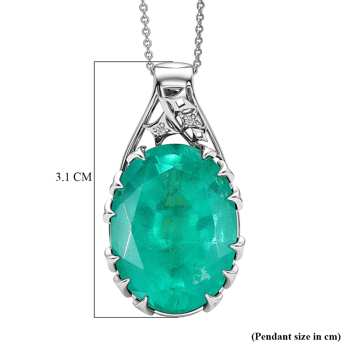 D'Joy Emeraldine Triplet Quartz &amp; White Zircon Drop Pendant with Chain (Size 20) in Rhodium Overlay Sterling Silver 19.85 Ct. V32514664 6