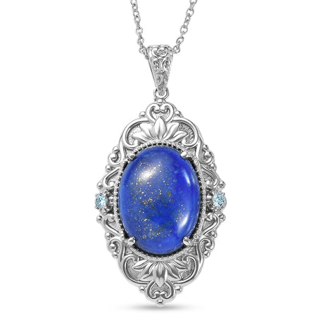 EverTrue - Lapis Lazuli &amp; Blue Cubic Zirconia Pendant with Chain (Size 20) 17.50 Ct. 4460169 1