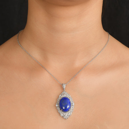 EverTrue - Lapis Lazuli &amp; Blue Cubic Zirconia Pendant with Chain (Size 20) 17.50 Ct. 4460169 2