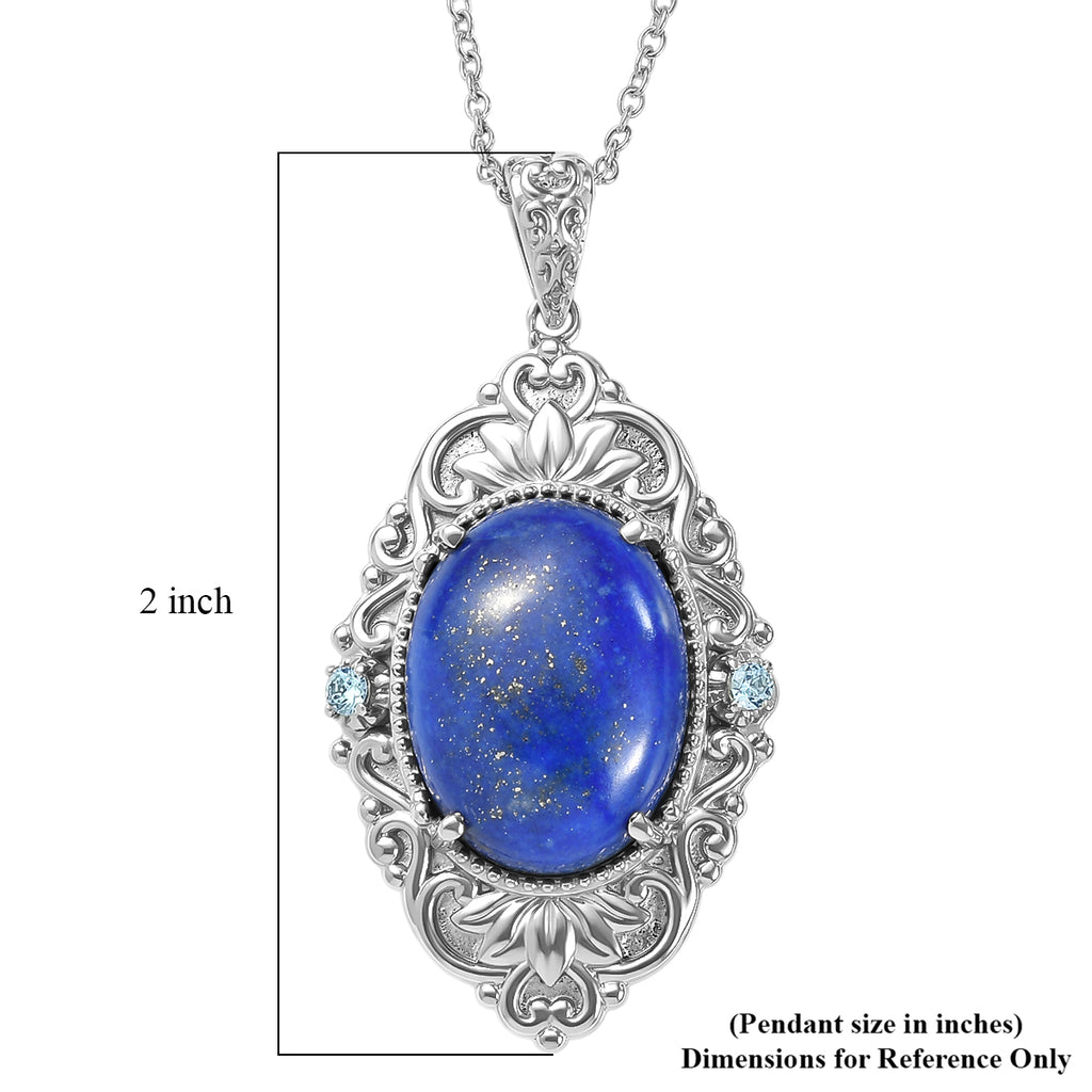 EverTrue - Lapis Lazuli & Blue Cubic Zirconia Pendant with Chain (Size 20) 17.50 Ct._4460169_5
