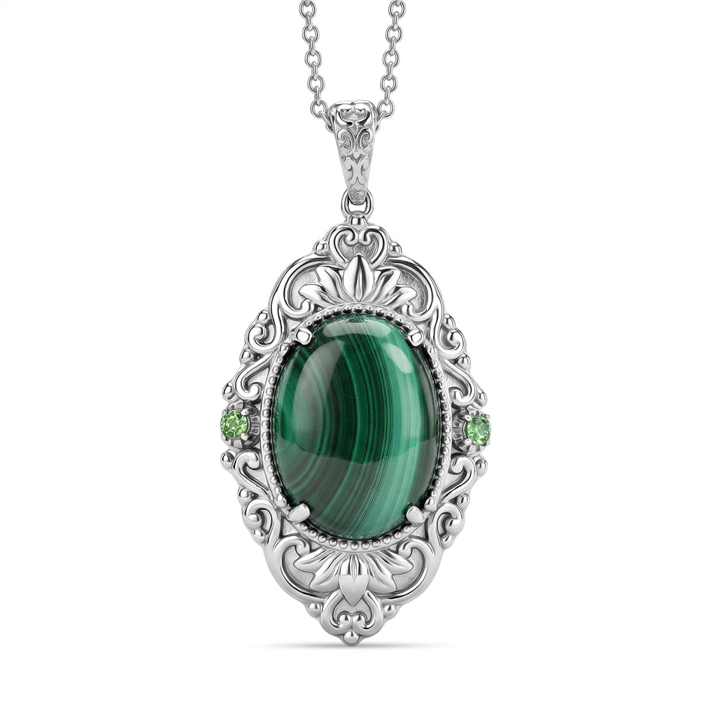 EverTrue - Malachite & Green Cubic Zirconia Pendant with Chain (Size 20) 18.20 Ct._4460173