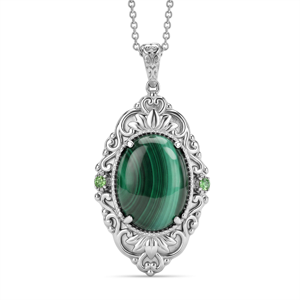 EverTrue - Malachite &amp; Green Cubic Zirconia Pendant with Chain (Size 20) 18.20 Ct. V32491316 0