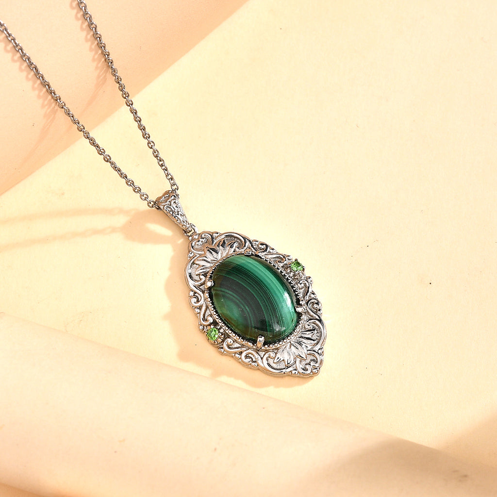 EverTrue - Malachite & Green Cubic Zirconia Pendant with Chain (Size 20) 18.20 Ct._4460173_2