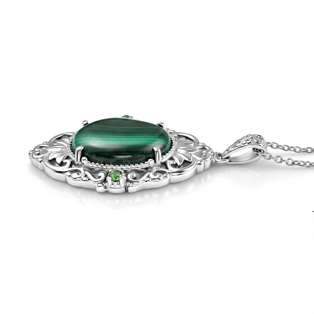 EverTrue - Malachite & Green Cubic Zirconia Pendant with Chain (Size 20) 18.20 Ct._4460173_3