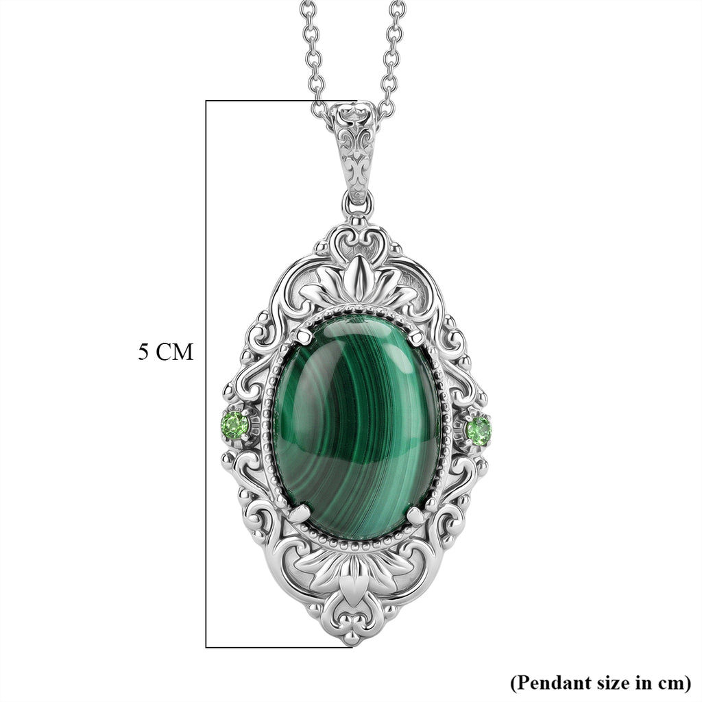 EverTrue - Malachite & Green Cubic Zirconia Pendant with Chain (Size 20) 18.20 Ct._4460173_5
