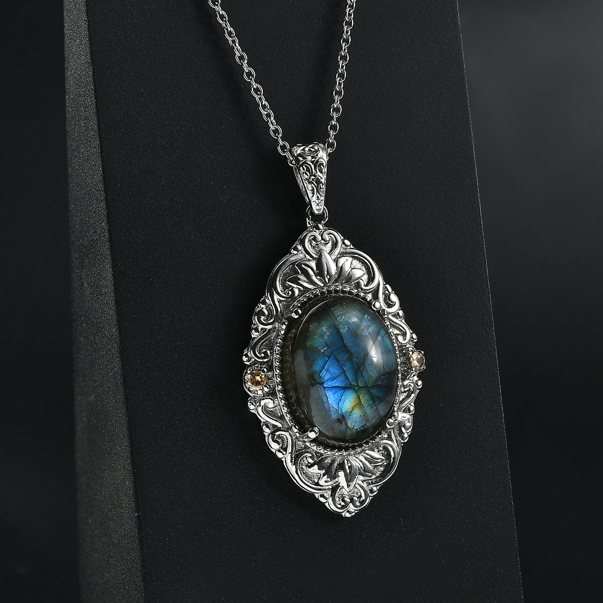 EverTrue - Labradorite &amp; Champagne Cubic Zirconia Pendant with Chain (Size 20) 18.37 Ct. V32513777 2