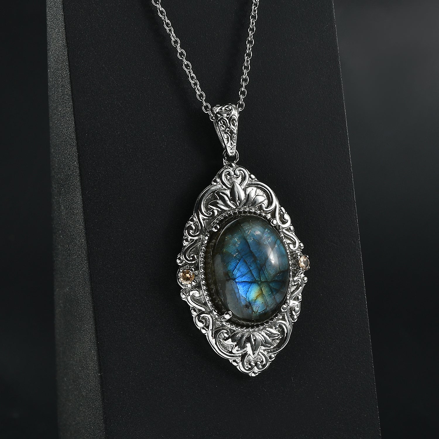 EverTrue - Labradorite &amp; Champagne Cubic Zirconia Pendant with Chain (Size 20) 18.37 Ct. V32513777 2