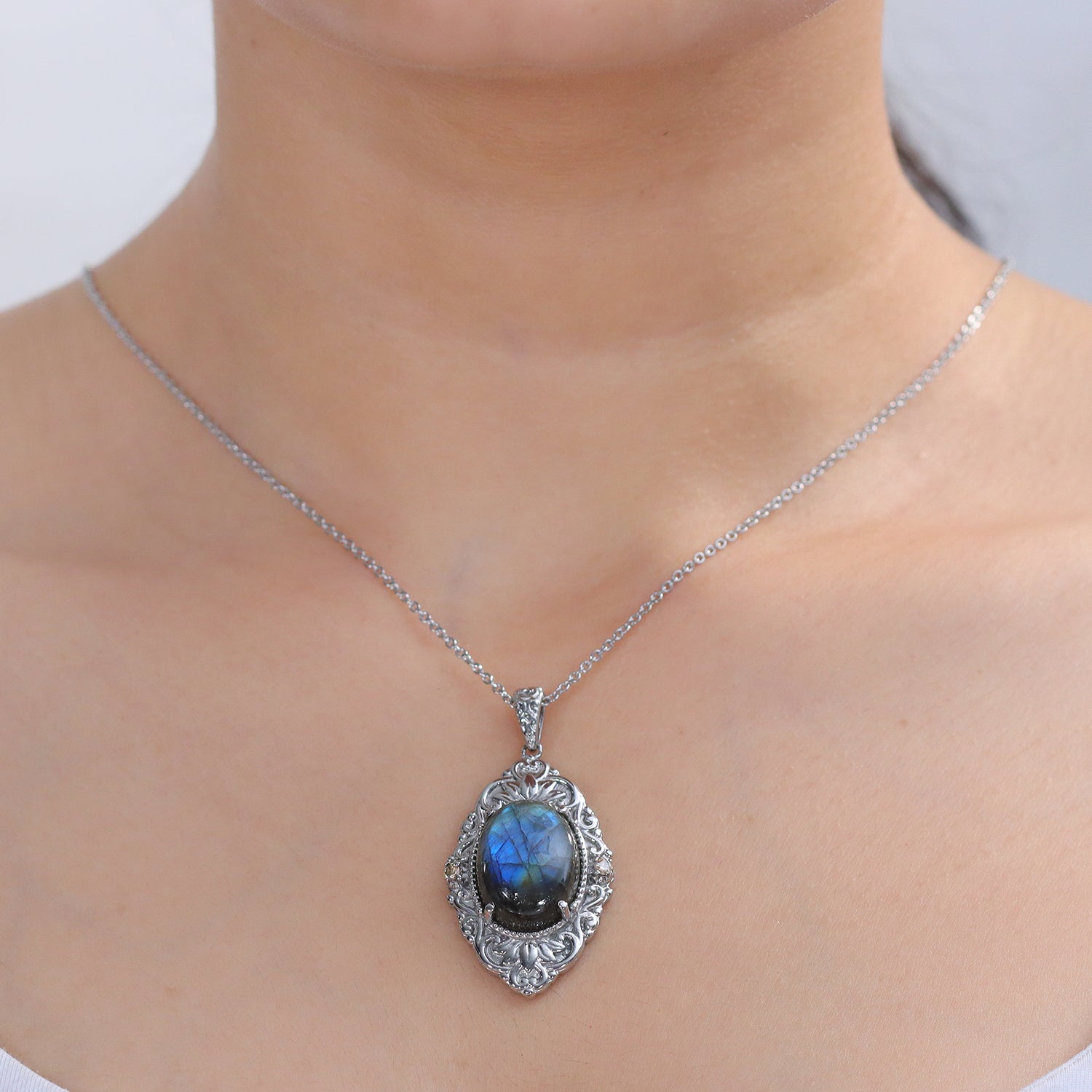 EverTrue - Labradorite &amp; Champagne Cubic Zirconia Pendant with Chain (Size 20) 18.37 Ct. V32513777 3