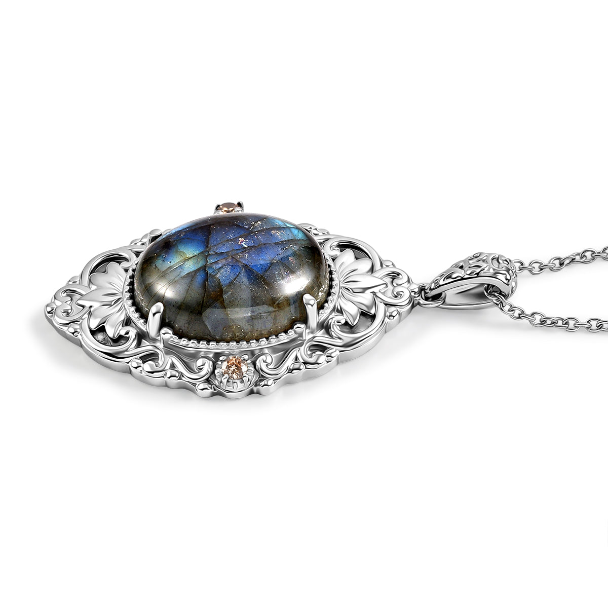 EverTrue - Labradorite &amp; Champagne Cubic Zirconia Pendant with Chain (Size 20) 18.37 Ct. V32513777 4