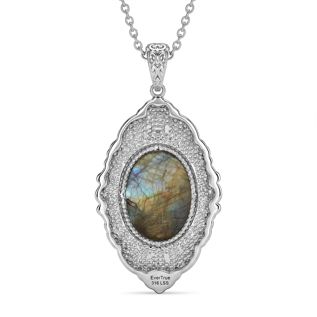 EverTrue - Labradorite & Champagne Cubic Zirconia Pendant with Chain (Size 20) 18.37 Ct._4460177_4