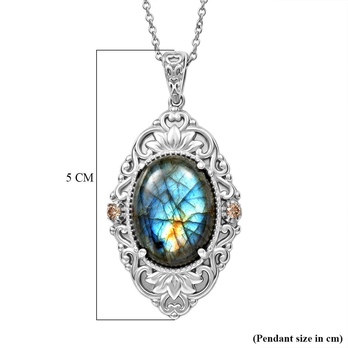 EverTrue - Labradorite &amp; Champagne Cubic Zirconia Pendant with Chain (Size 20) 18.37 Ct. V32513777 6