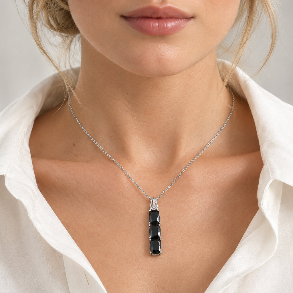 Black Spinel Pendant with Chain (Size 20) Stainless Steel  6.000  Ct._4460197_1