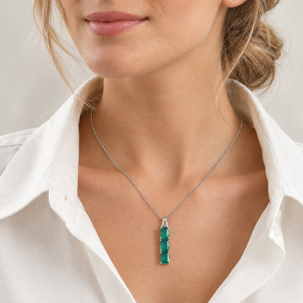 Green Onyx Pendant with Chain (Size 20) Stainless Steel  6.000  Ct._4460199_1