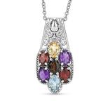 EverTrue - Skyblue Topaz, Smoky Quartz, Citrine, African Amethyst & Red Garnet Cluster Pendant with Chain (Size 20) 3.22 Ct_4460683