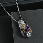 EverTrue - Skyblue Topaz, Smoky Quartz, Citrine, African Amethyst & Red Garnet Cluster Pendant with Chain (Size 20) 3.22 Ct_4460683_2
