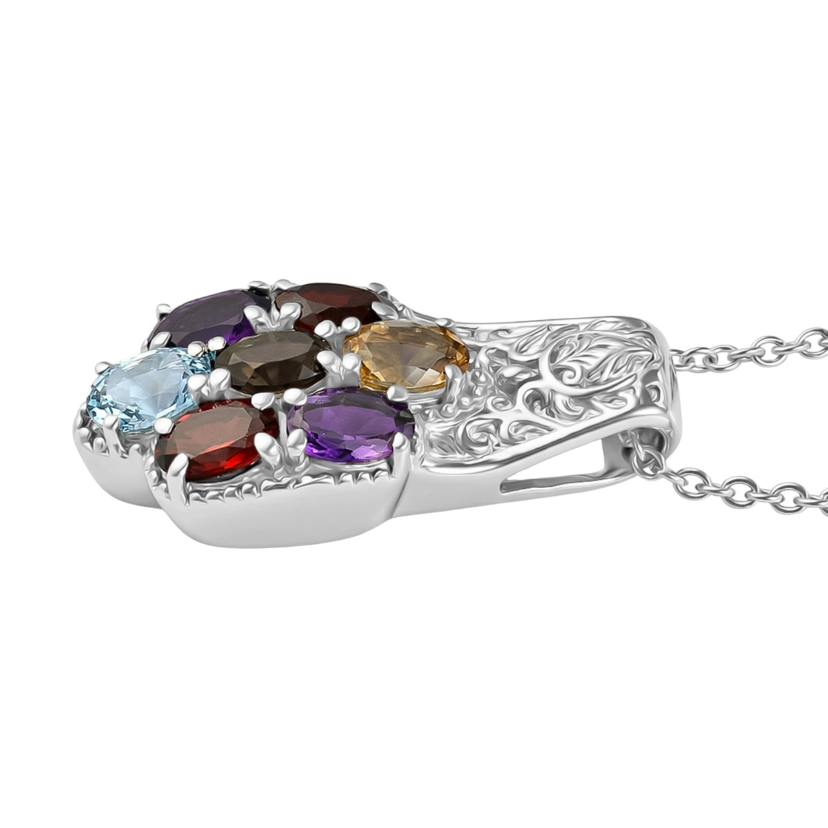 EverTrue - Skyblue Topaz, Smoky Quartz, Citrine, African Amethyst &amp; Red Garnet Cluster Pendant with Chain (Size 20) 3.22 Ct V32533902 4