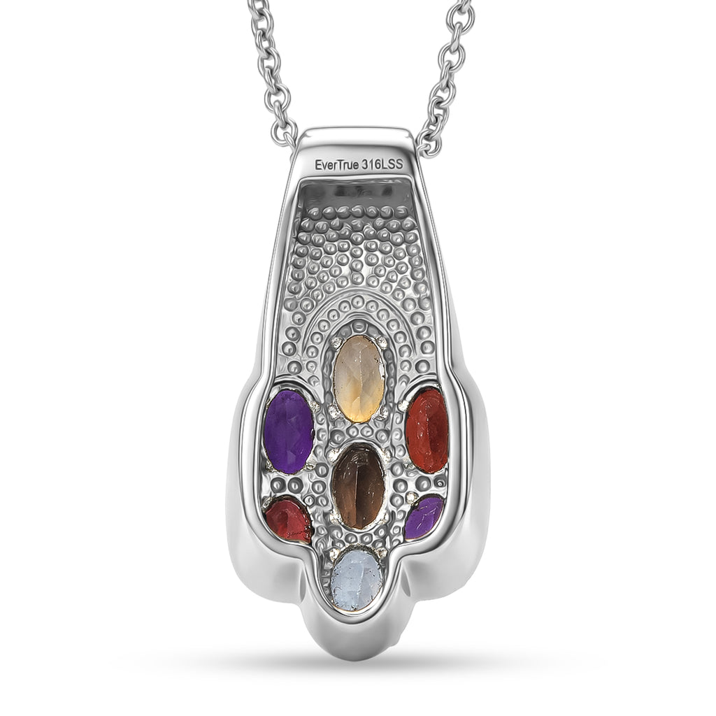 EverTrue - Skyblue Topaz, Smoky Quartz, Citrine, African Amethyst & Red Garnet Cluster Pendant with Chain (Size 20) 3.22 Ct_4460683_4