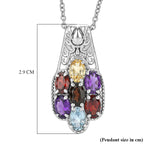 EverTrue - Skyblue Topaz, Smoky Quartz, Citrine, African Amethyst & Red Garnet Cluster Pendant with Chain (Size 20) 3.22 Ct_4460683_5