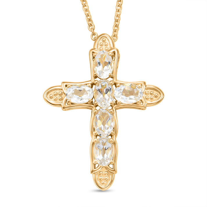 Natural Golconda Diamond Topaz Cross Pendant with Chain (Size 20) in Yellow Gold Plating 3.66 Ct. V32639033 1